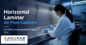 Horizontal laminar air flow cabinet with rear H14 HEPA filter and SS 304 work surface by Agora CCS