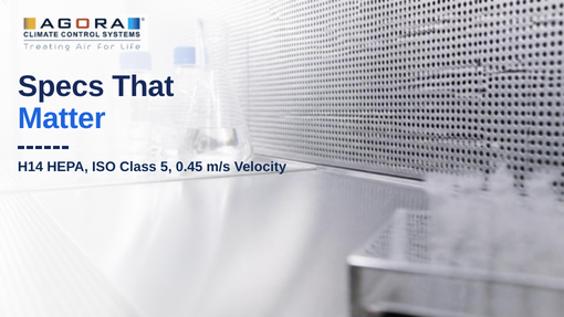Horizontal laminar air flow specifications: H14 HEPA filter, ISO Class 5 work zone and face velocity